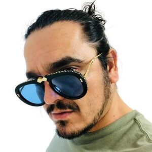 Aviator Sunglasses Blue Lens Rhinestone Accent UV400 Protection Rhinestone Gafas